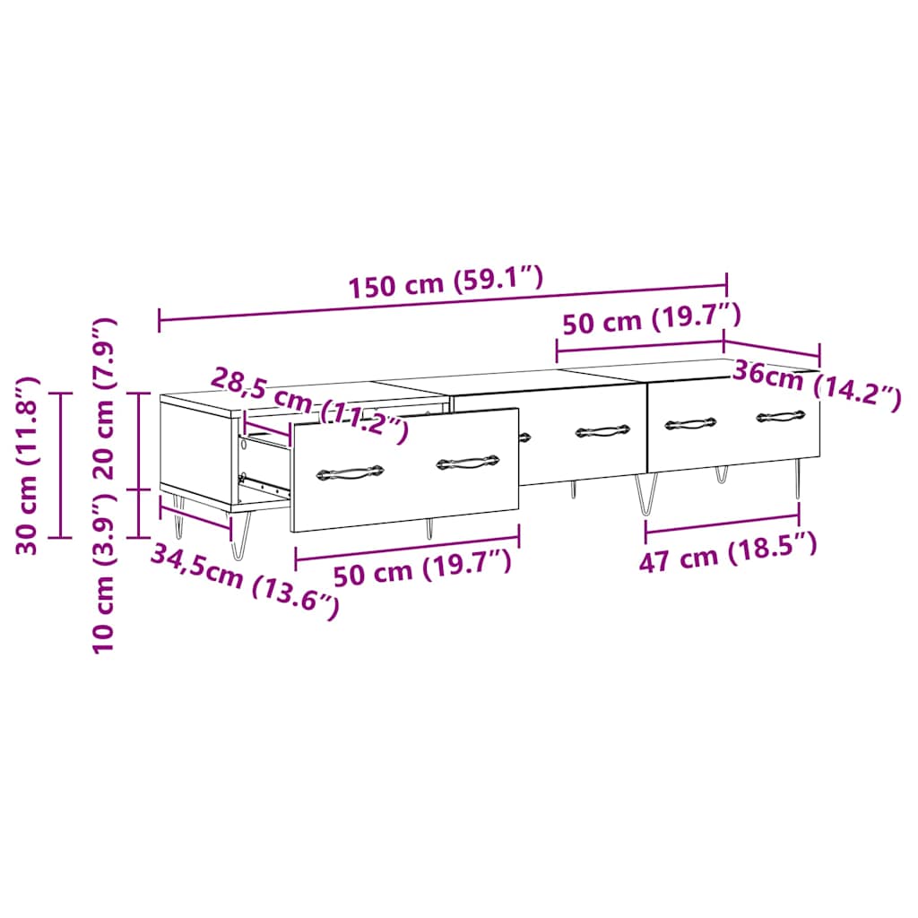 Cabinet TV Stejar negru 150 x 36 x 30 cm Lemn compozit — imaginea 12