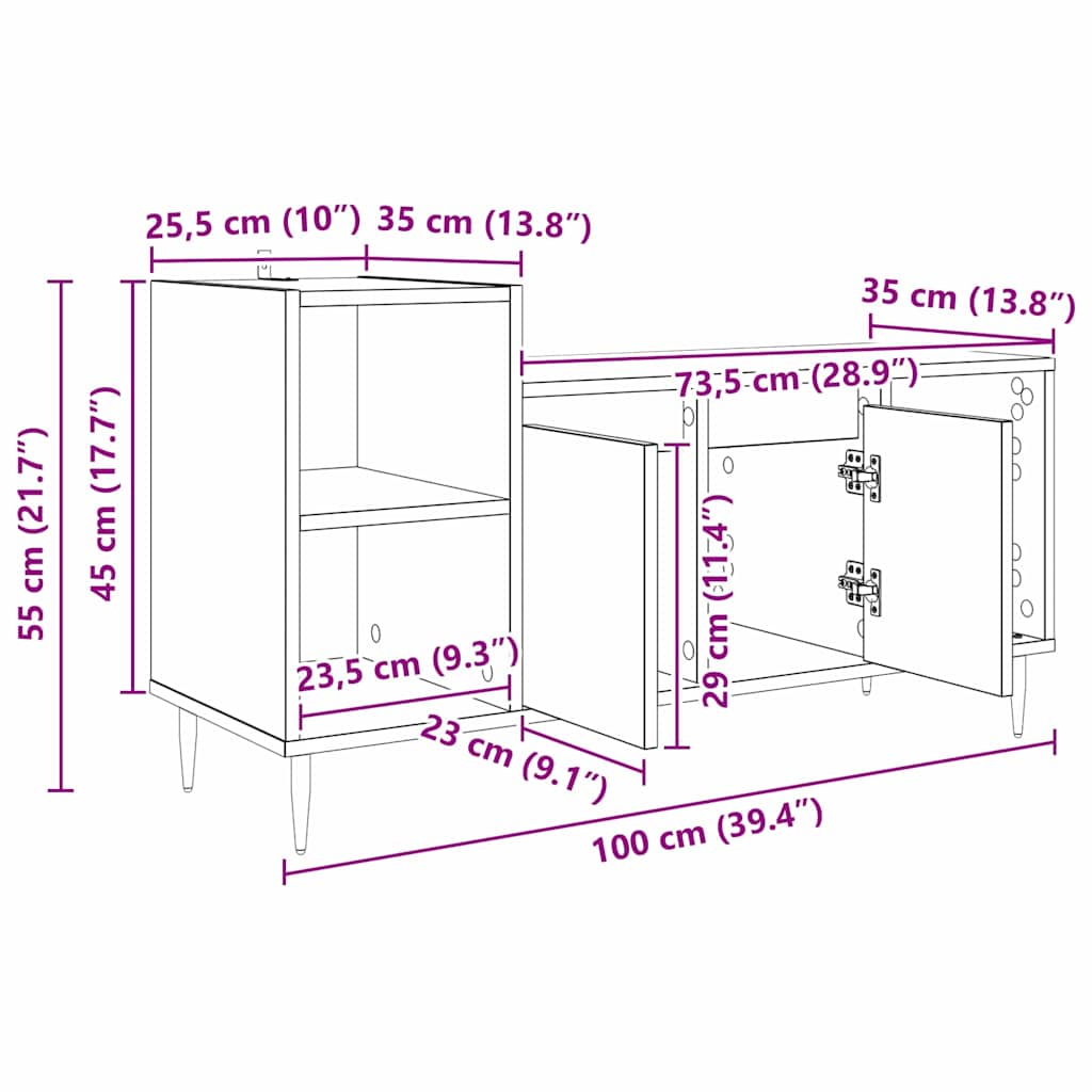 Cabinet TV Stejar Negru 100 x 35 x 55 cm Lemn compozit — imaginea 12