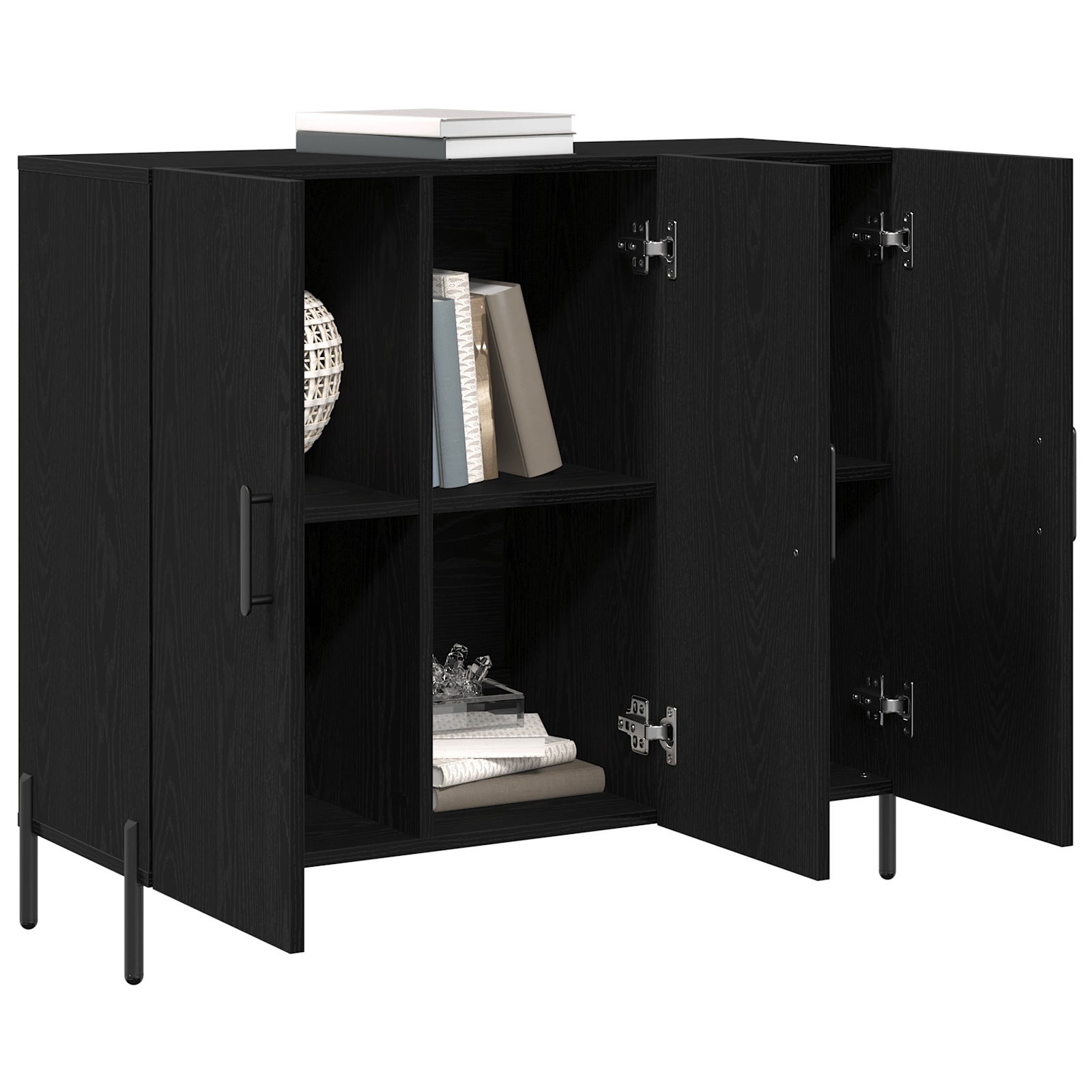 Bufet Stejar Negru 90x34x80 cm Fabricat din Lemn Prelucrat — imaginea 3