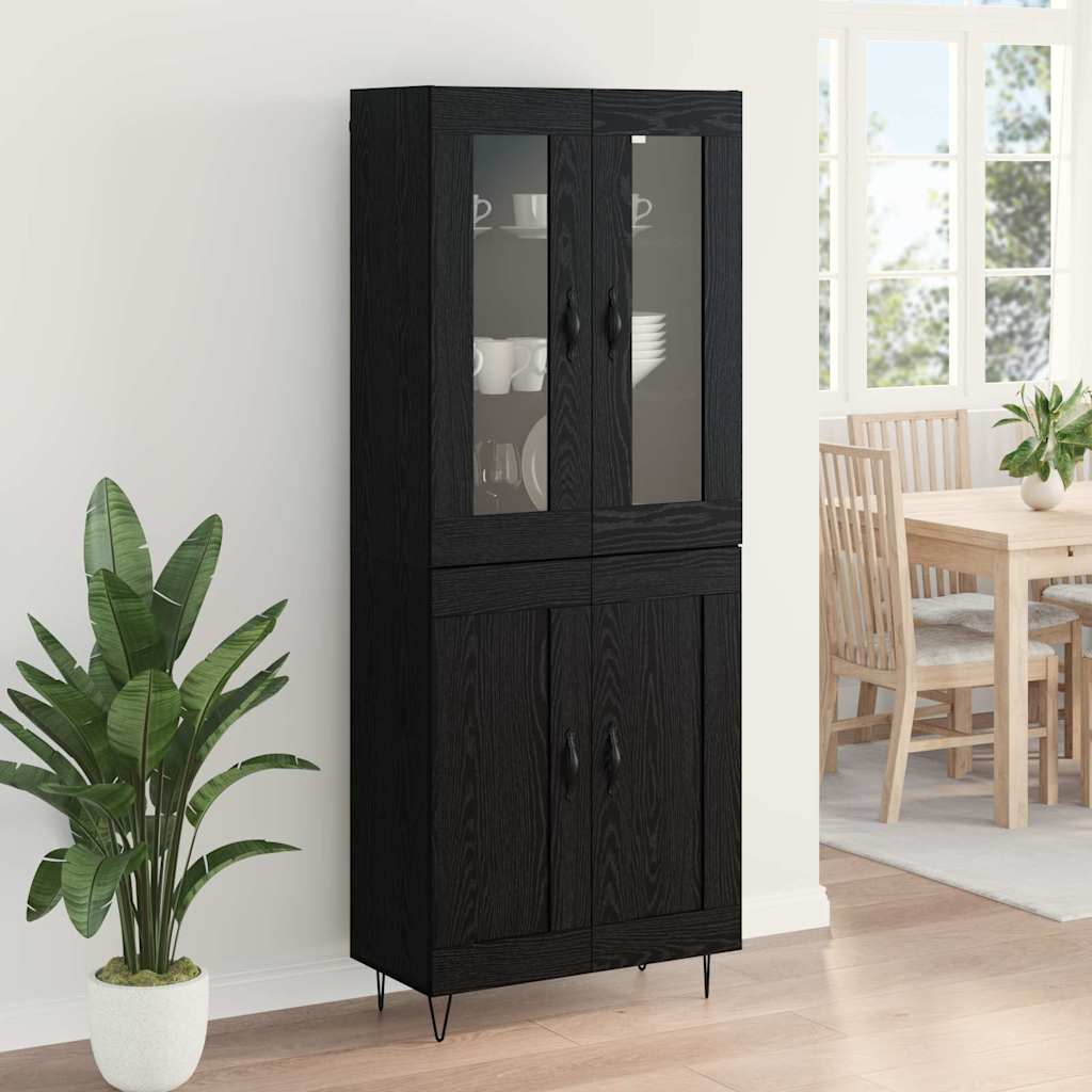 Bufet Stejar Negru 69,5 x 34 x 180 cm Lemn compozit — imaginea 5