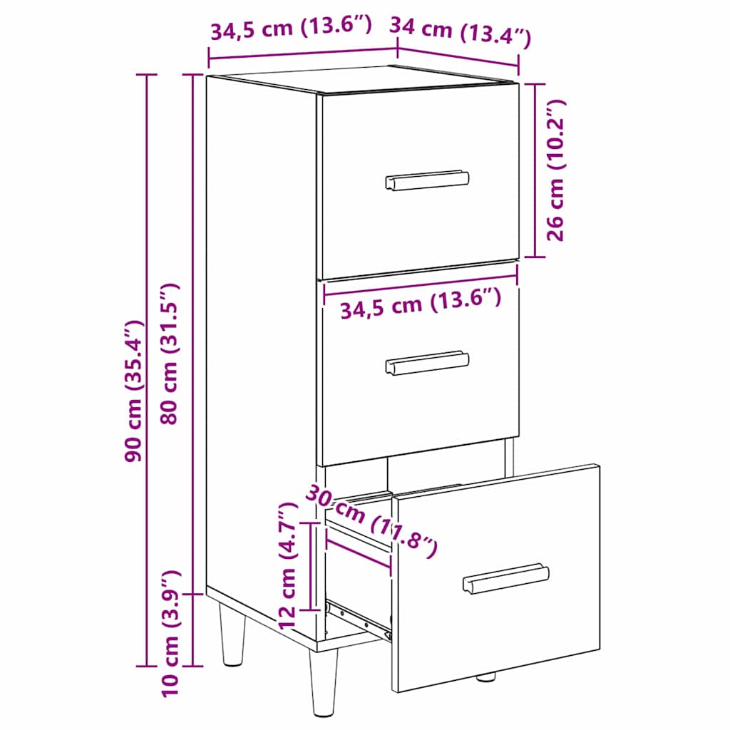 Bufet stejar artizanal 34.5 x 34 x 90 cm Lemn compozit — imaginea 12