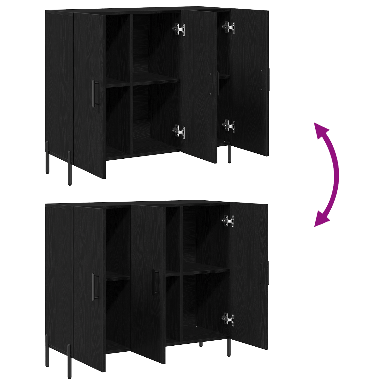 Bufet Stejar Negru 90x34x80 cm Fabricat din Lemn Prelucrat — imaginea 11