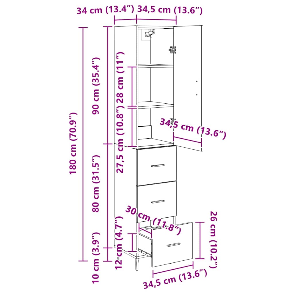 Bufet Stejar Artizanal 34,5 x 34 x 180 cm Lemn compozit — imaginea 13