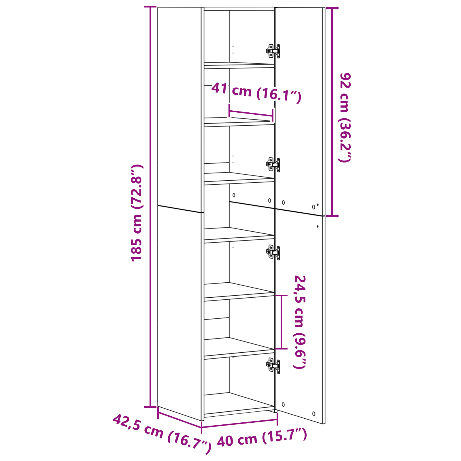 Bufet Stejar 40x42.5x185 cm Lemn prelucrat — imaginea 13