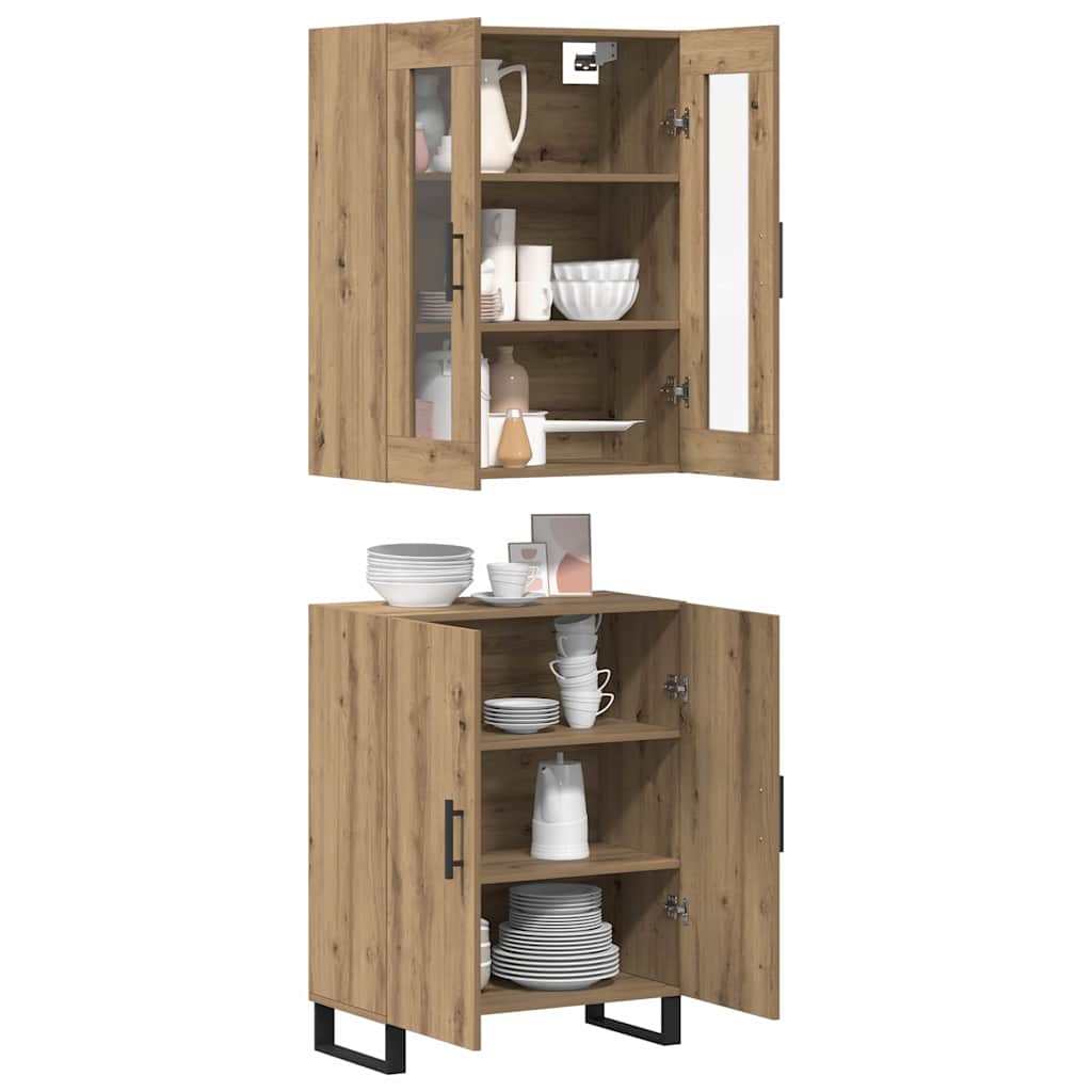 Bufet stejar artizanal Set de doua piese Lemn compozit — imaginea 3