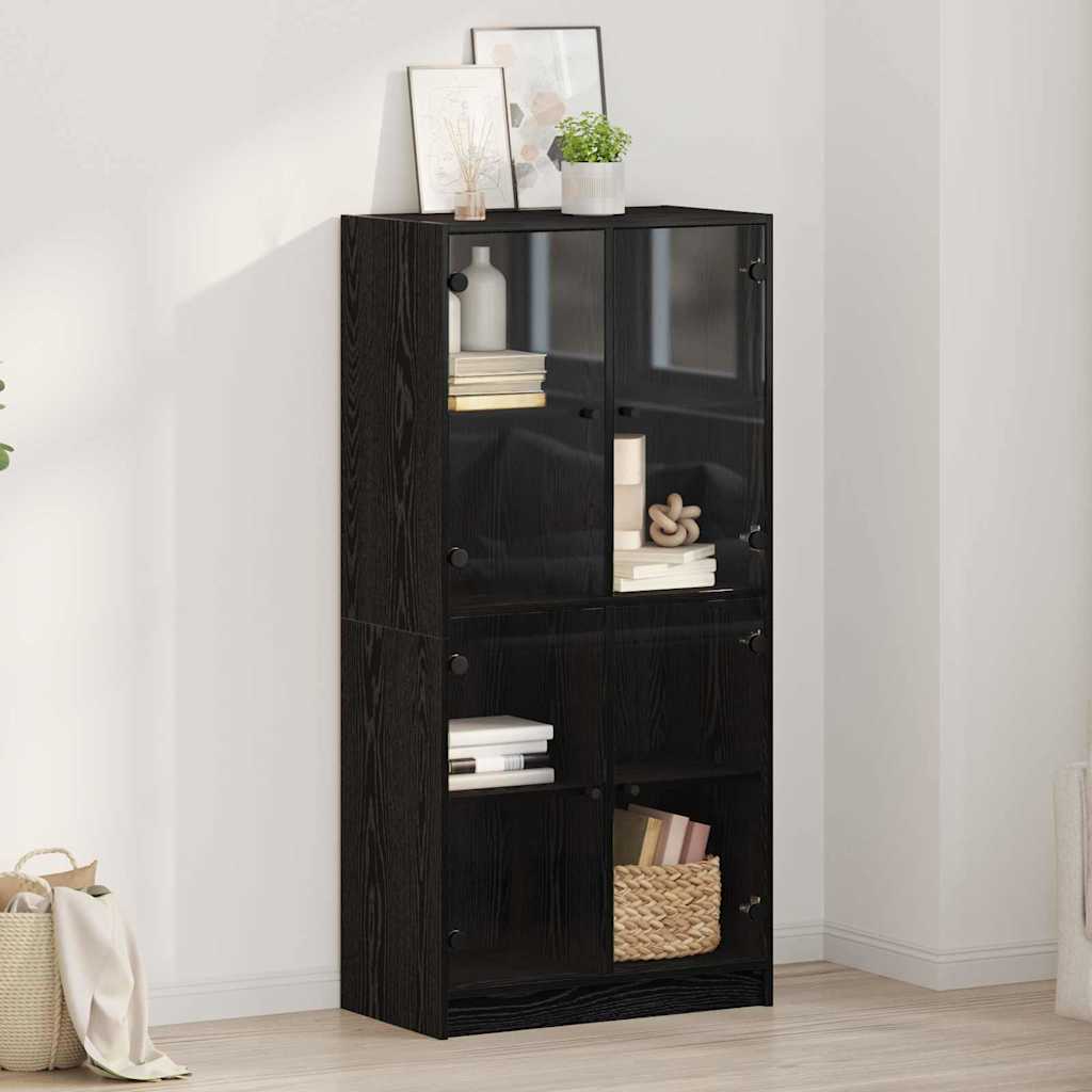 Bufet Stejar Negru 68 x 37 x 142 cm Lemn compozit — imaginea 2