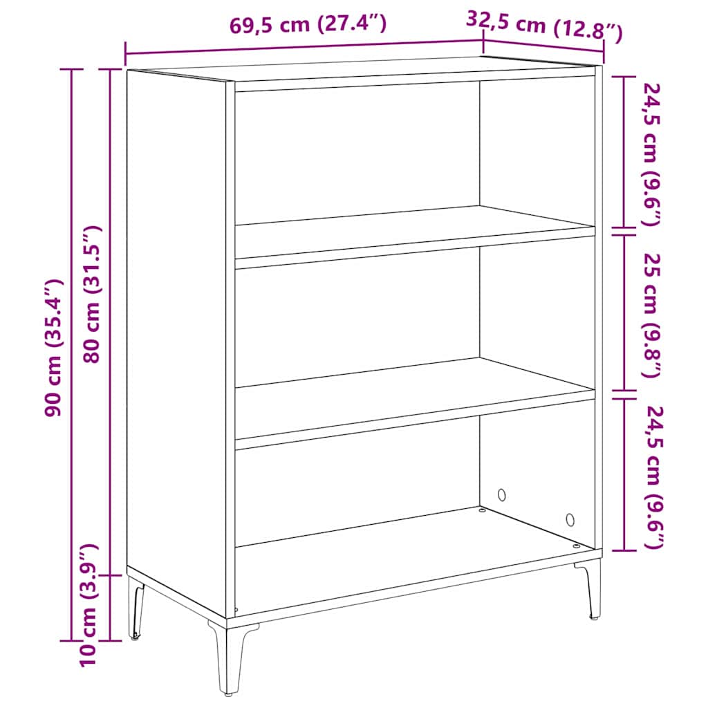 Bufet stejar artizanal 32.5 x 69.5 x 90 cm Lemn compozit — imaginea 9