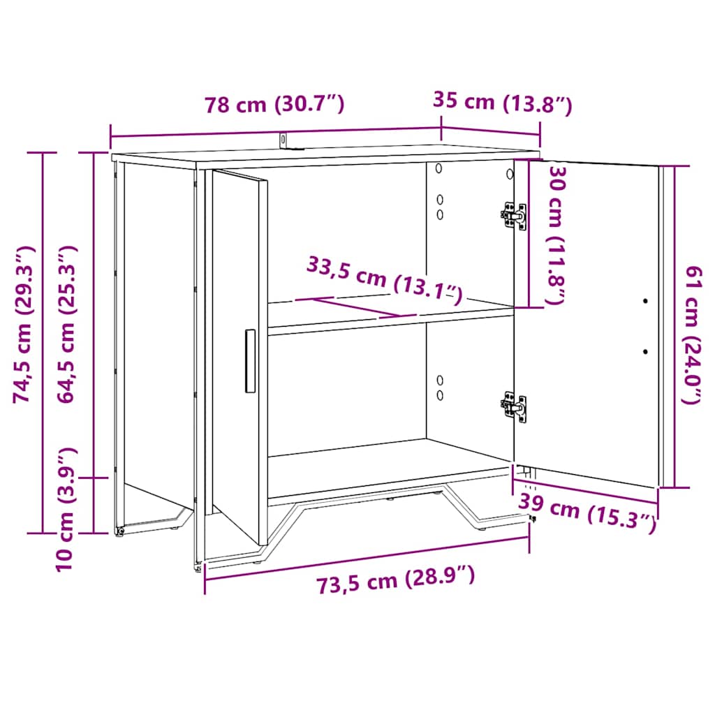 Bufet Stejar negru 78 x 35.5 x 74.5 cm Lemn compozit — imaginea 9