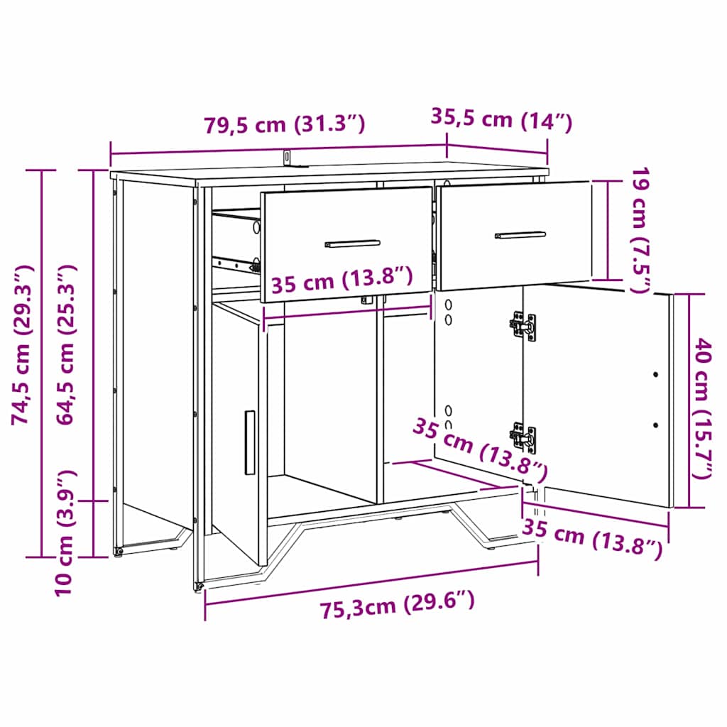 Bufet Stejar negru 79.5 x 35.5 x 74.5 cm Lemn compozit — imaginea 9
