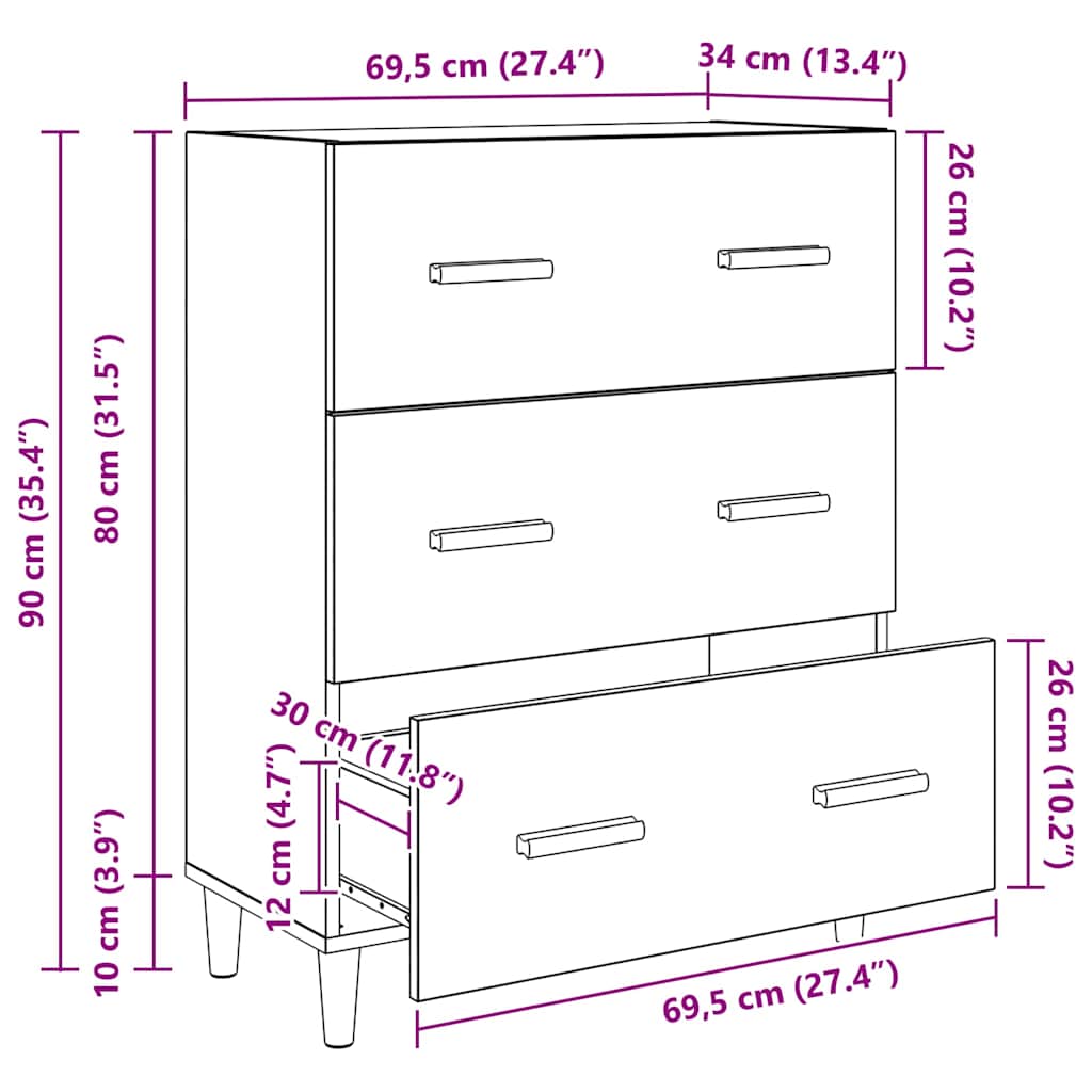 Bufet Stejar negru 34 x 69.5 x 90 cm Lemn compozit — imaginea 12