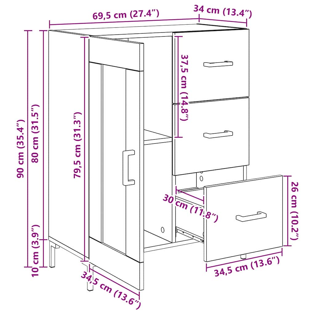 Bufet stejar artizanal 69.5 x 34 x 90 cm Lemn compozit — imaginea 12