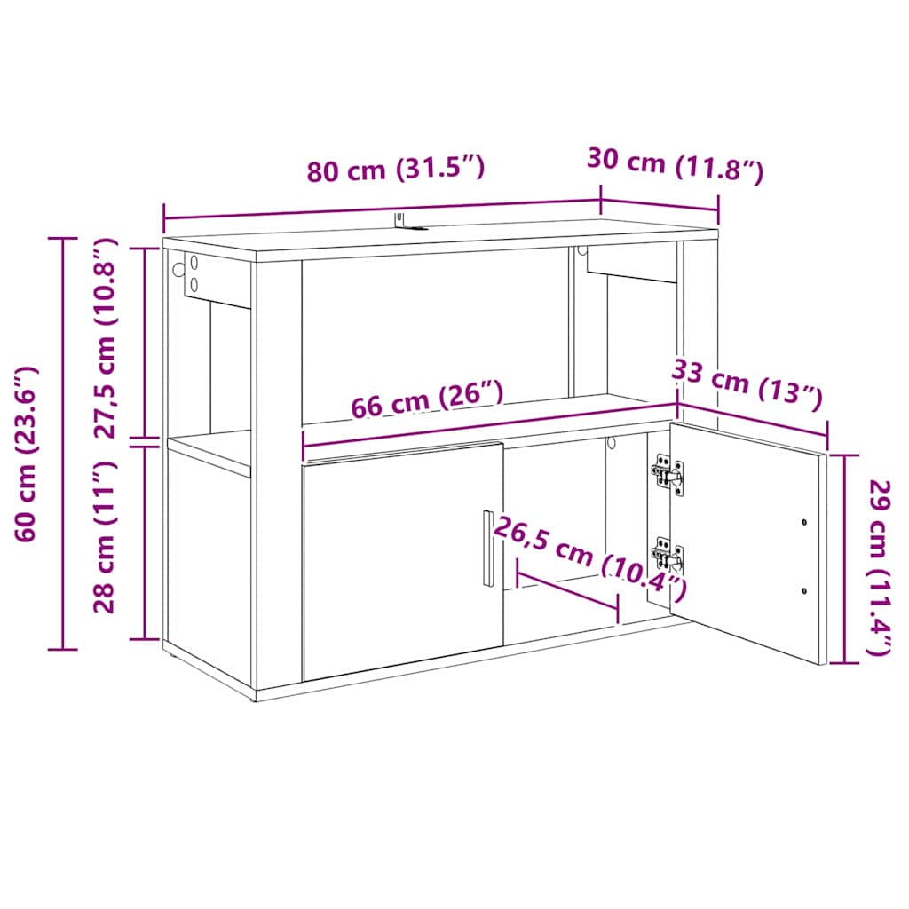 Bufet Stejar negru 80 x 30 x 60 cm Lemn compozit — imaginea 11