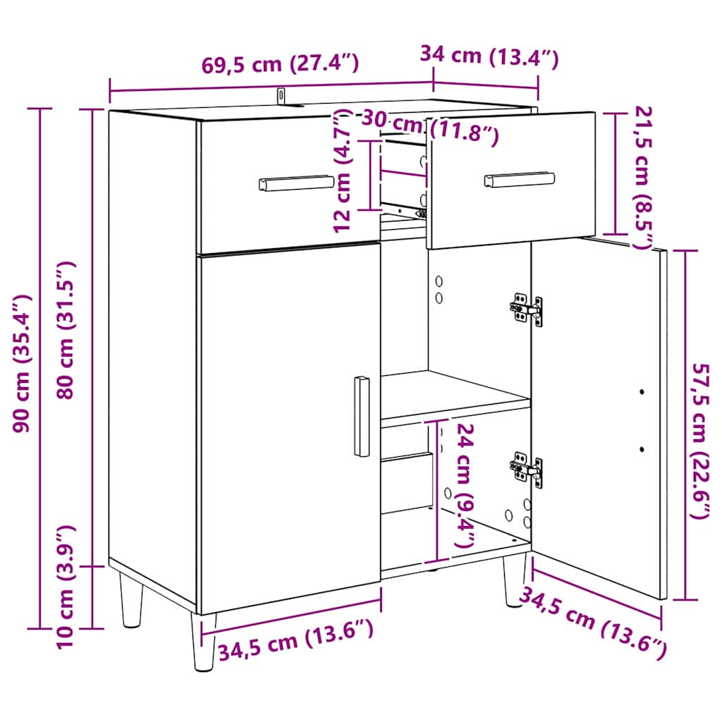 Bufet stejar artizanal 34 x 69.5 x 89 cm Lemn compozit — imaginea 11