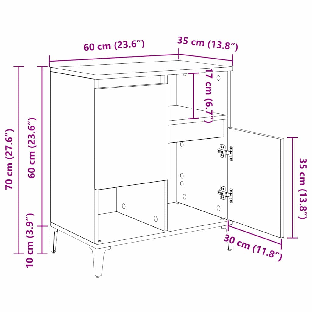 Bufet Stejar negru 60 x 35 x 70 cm Lemn compozit — imaginea 13