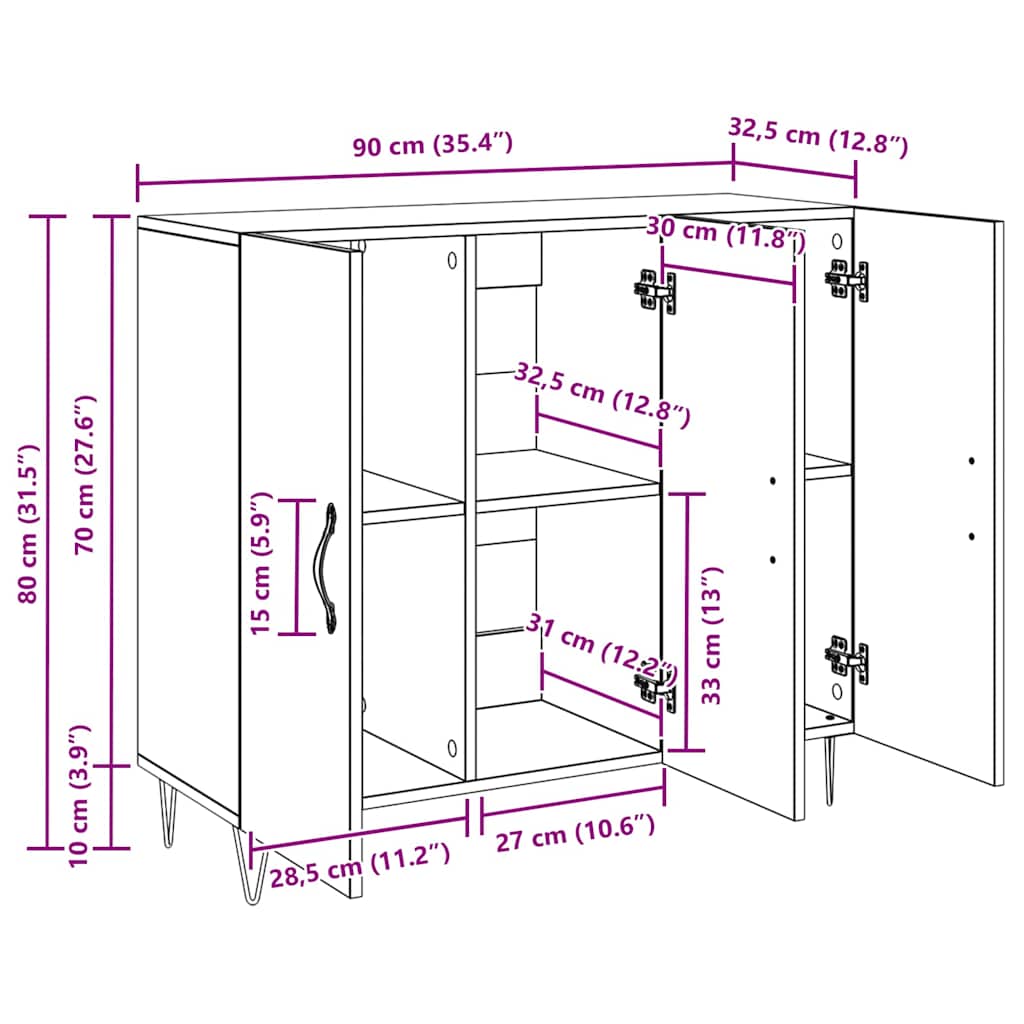 Bufet stejar artizanal 90 x 34 x 80 cm Lemn compozit — imaginea 11