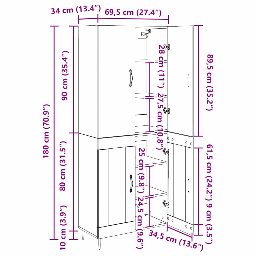Bufet Stejar Artizanal 69,5 x 34 x 180 cm Lemn compozit — imaginea 13
