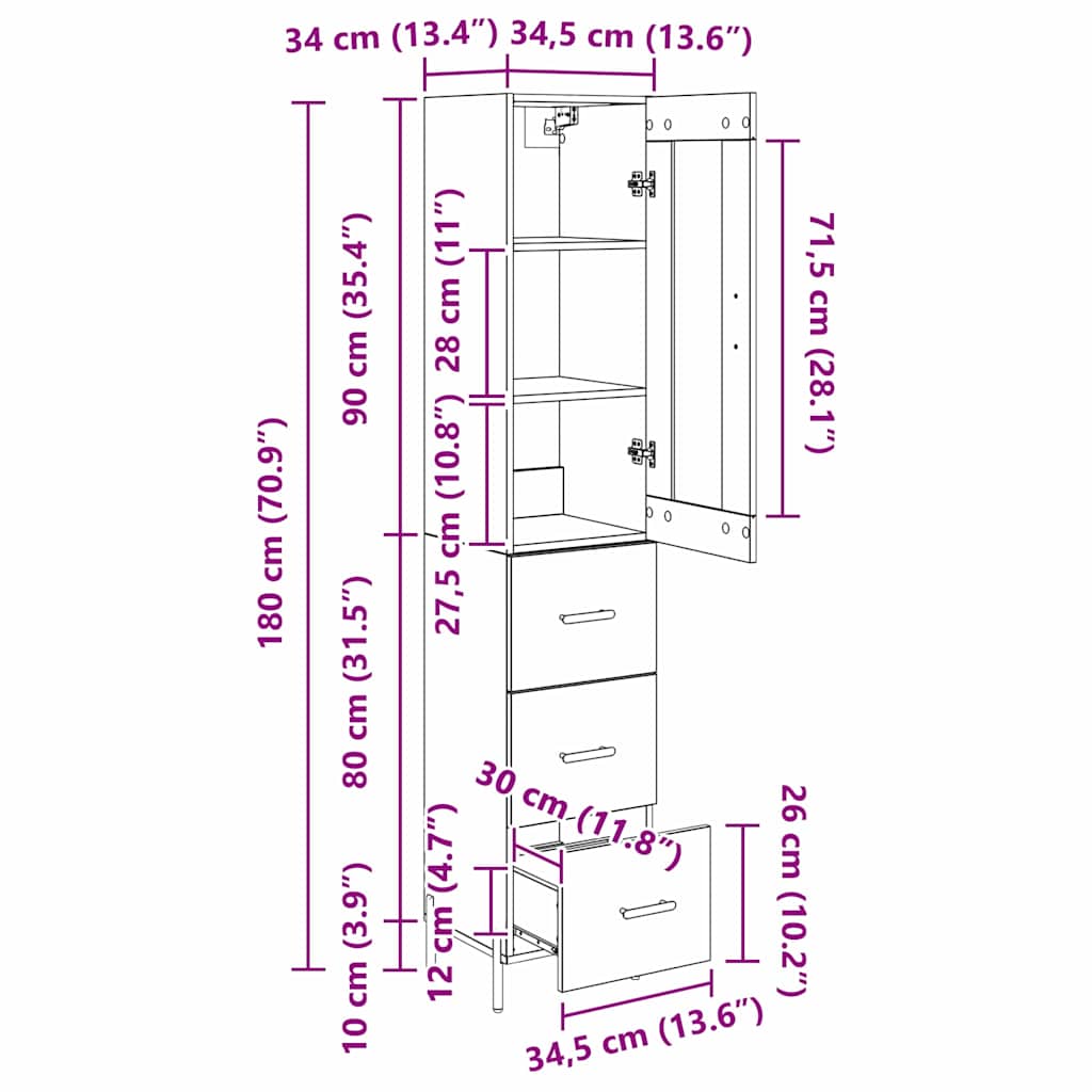 Bufet Stejar Artizanal 34,5 x 34 x 180 cm Lemn compozit — imaginea 13