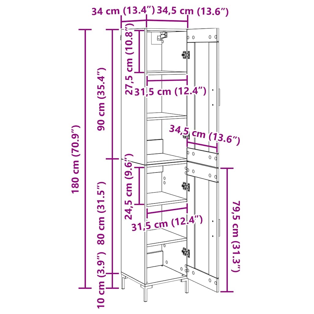 Bufet Stejar Negru 34,5 x 34 x 180 cm Lemn compozit — imaginea 13