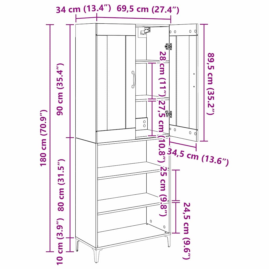 Bufet Stejar Artizanal 69,5 x 34 x 180 cm Lemn compozit — imaginea 13