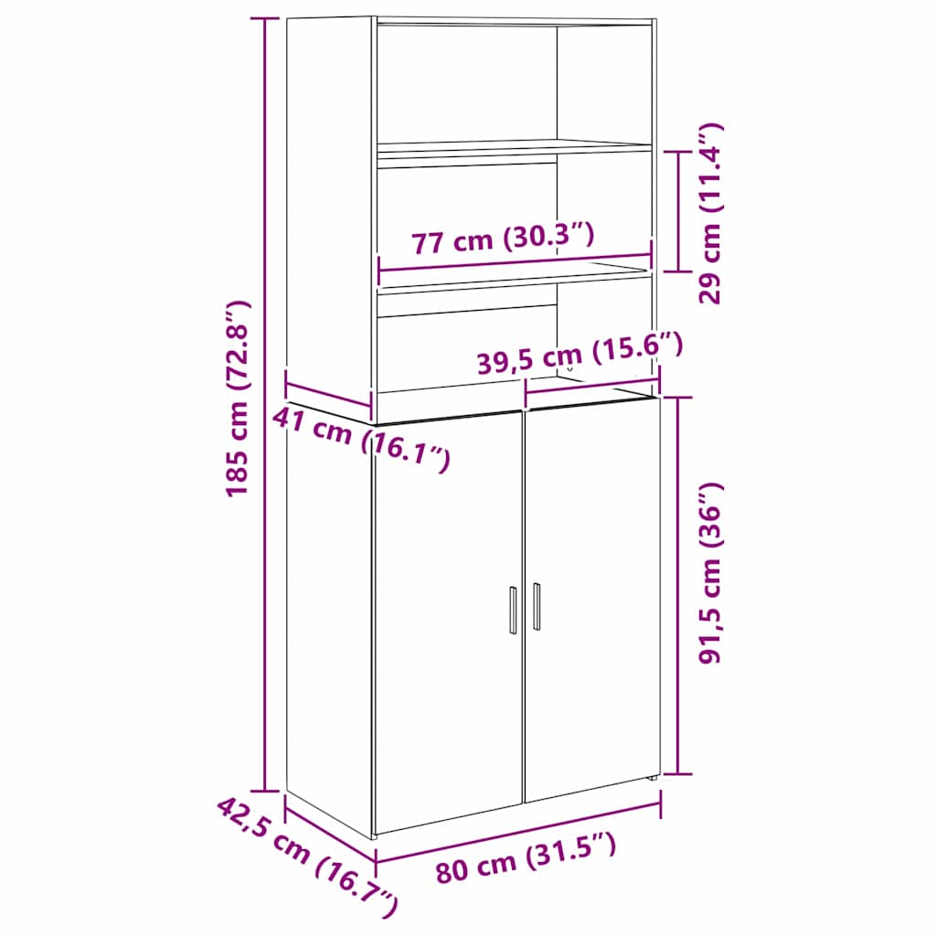 Bufet Stejar Negru 80 x 42,5 x 185 cm Lemn compozit — imaginea 13