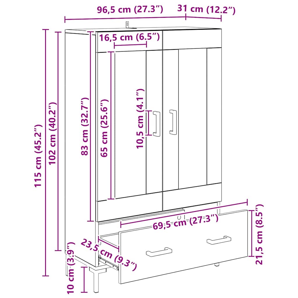 Bufet Stejar Artizanal 69,5 x 31 x 115 cm Lemn compozit — imaginea 11