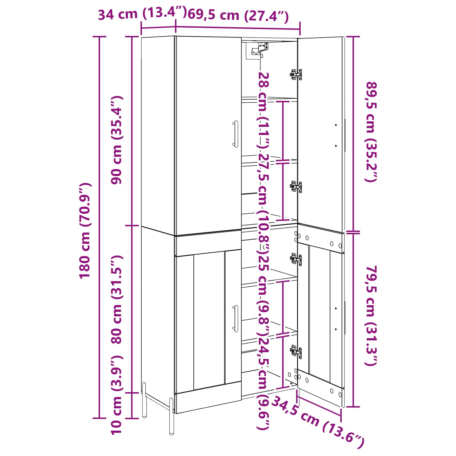 Bufet Stejar Artizanal 69,5 x 34 x 180 cm Lemn compozit — imaginea 13