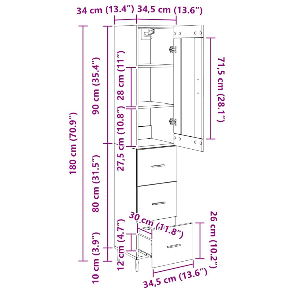 Bufet Stejar Artizanal 34,5 x 34 x 180 cm Lemn compozit — imaginea 13
