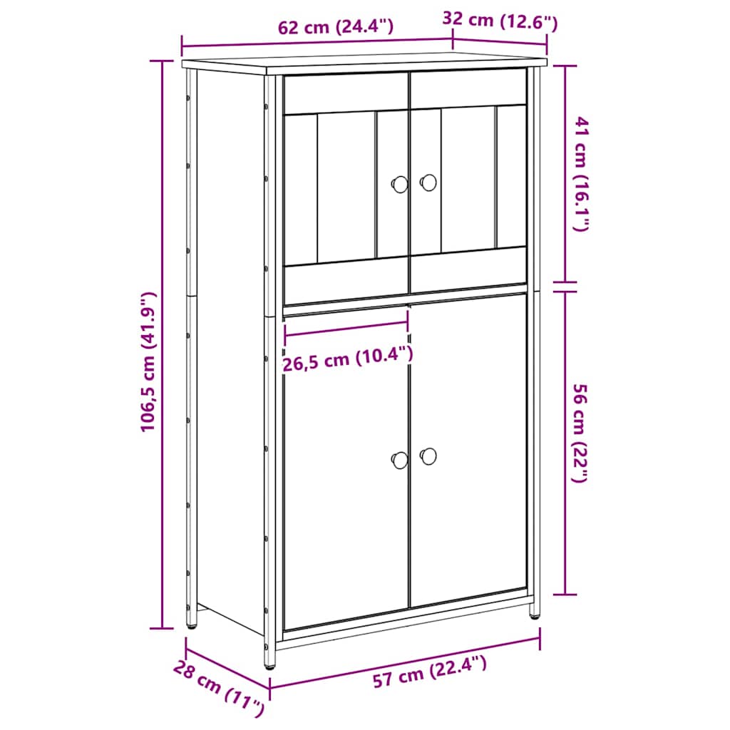 Bufet Stejar Negru 62 x 32 x 106,5 cm Lemn compozit — imaginea 13