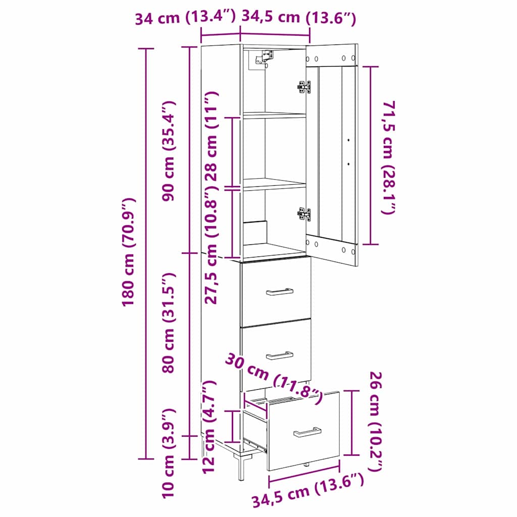 Bufet Stejar Artizanal 34,5 x 34 x 180 cm Lemn compozit — imaginea 13