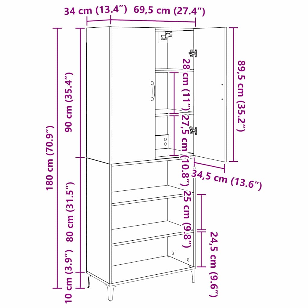 Bufet Stejar Artizanal 69,5 x 34 x 180 cm Lemn compozit — imaginea 13