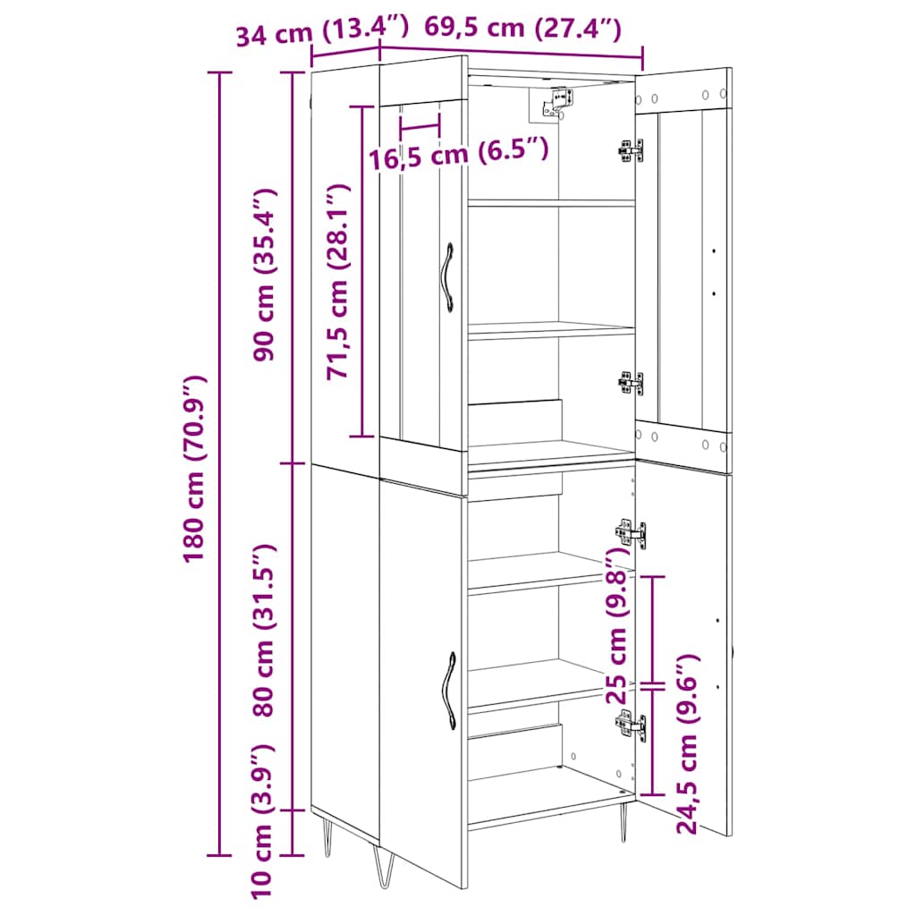 Bufet Stejar alb si negru 69,5 x 34 x 180 cm Lemn compozit — imaginea 13