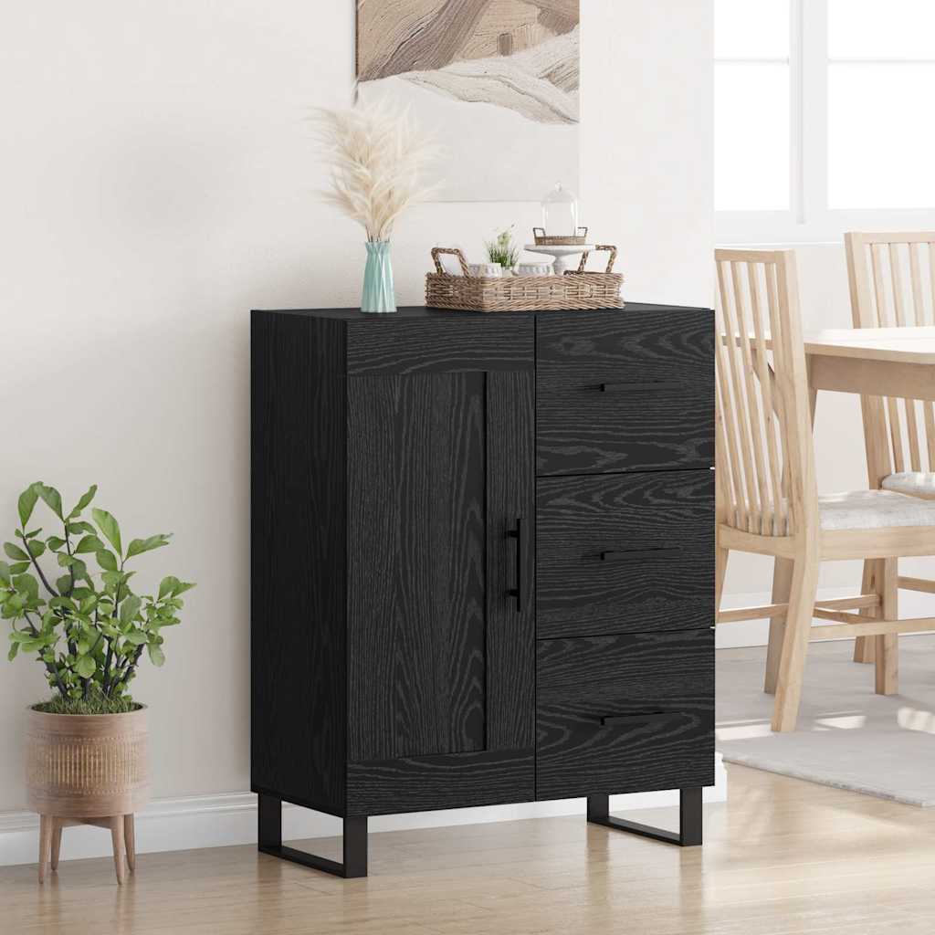 Bufet Stejar Negru 69,5 x 34 x 90 cm Lemn Ingineresc si Fier — imaginea 2