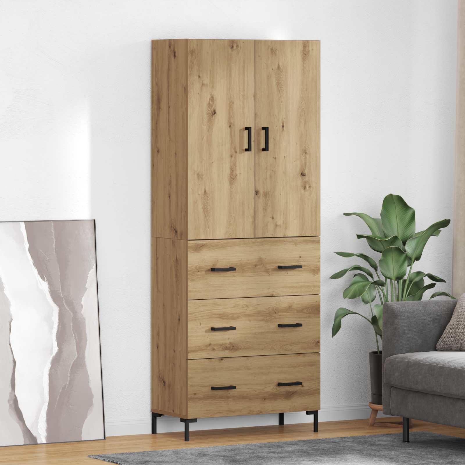 Bufet Stejar Artizanal 69,5 x 34 x 180 cm Lemn compozit — imaginea 2