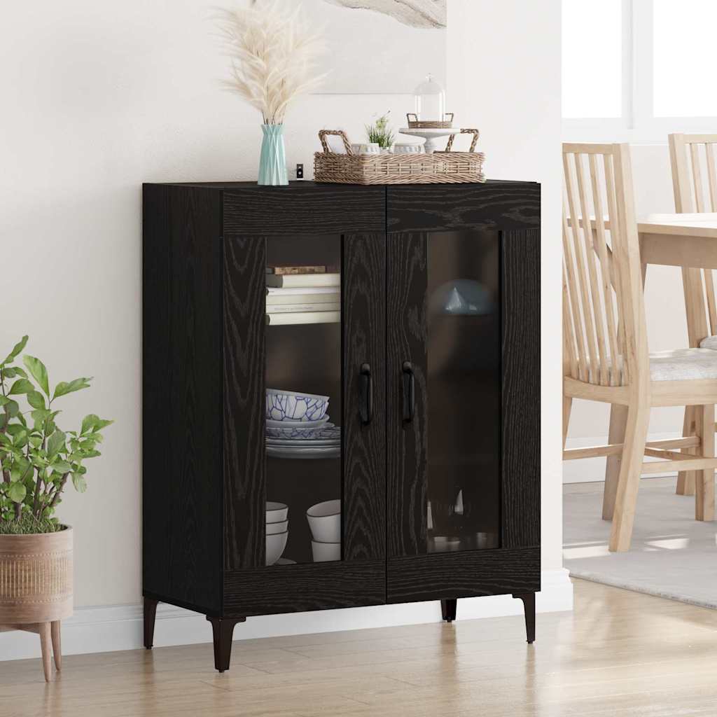 Bufet Stejar Negru 69,5 x 34 x 90 cm Lemn Ingineresc si Fier — imaginea 2