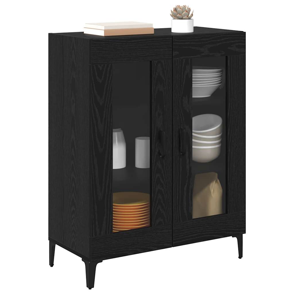 Bufet Stejar Negru 69,5 x 34 x 90 cm Lemn Ingineresc si Fier — imaginea 4