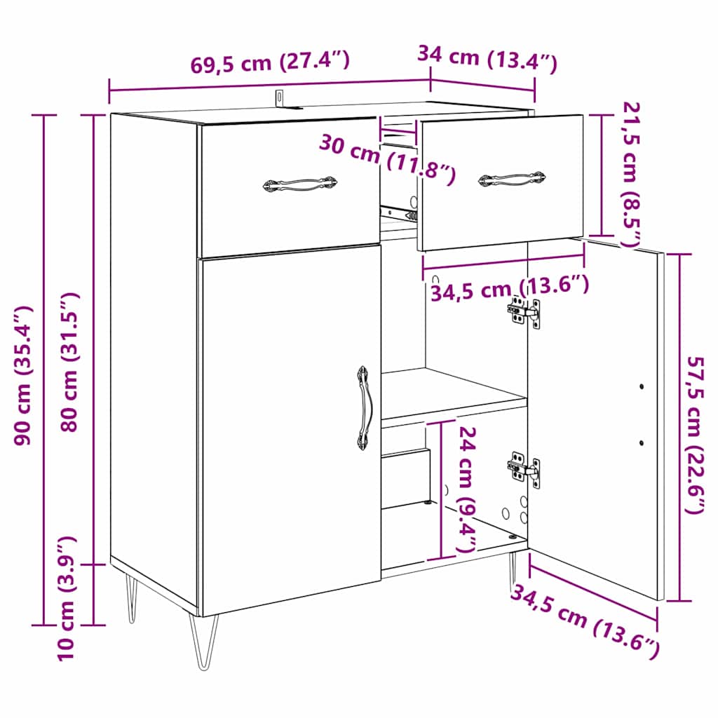 Bufet Stejar Artizanal 69,5 x 34 x 90 cm Lemn compozit — imaginea 11