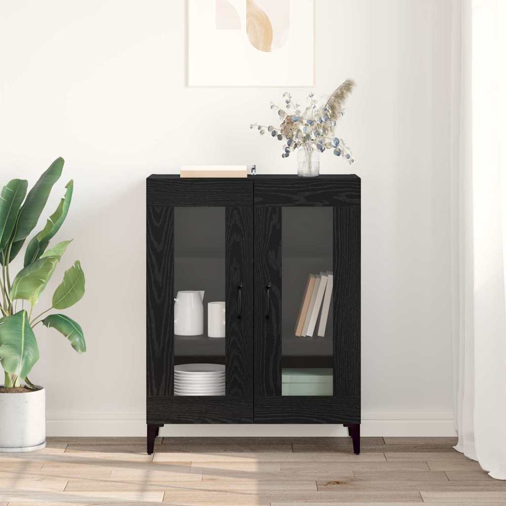 Bufet Stejar Negru 69,5 x 34 x 90 cm Lemn Ingineresc si Fier — imaginea 5