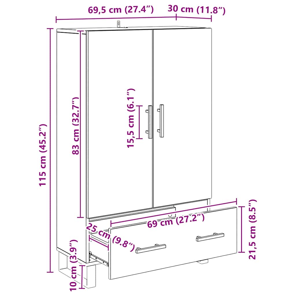 Bufet Stejar Artizanal 69,5 x 30 x 115 cm Lemn compozit — imaginea 11