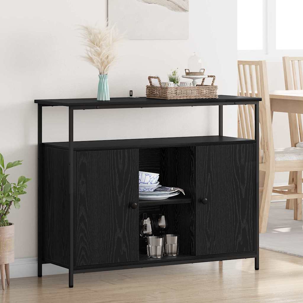 Bufet Stejar Negru 100 x 35 x 80 cm Lemn compozit — imaginea 2