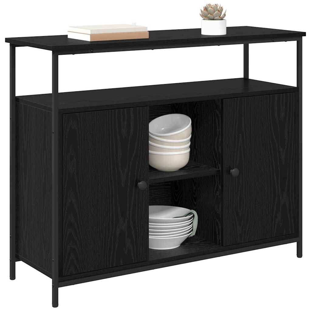 Bufet Stejar Negru 100 x 35 x 80 cm Lemn compozit — imaginea 4