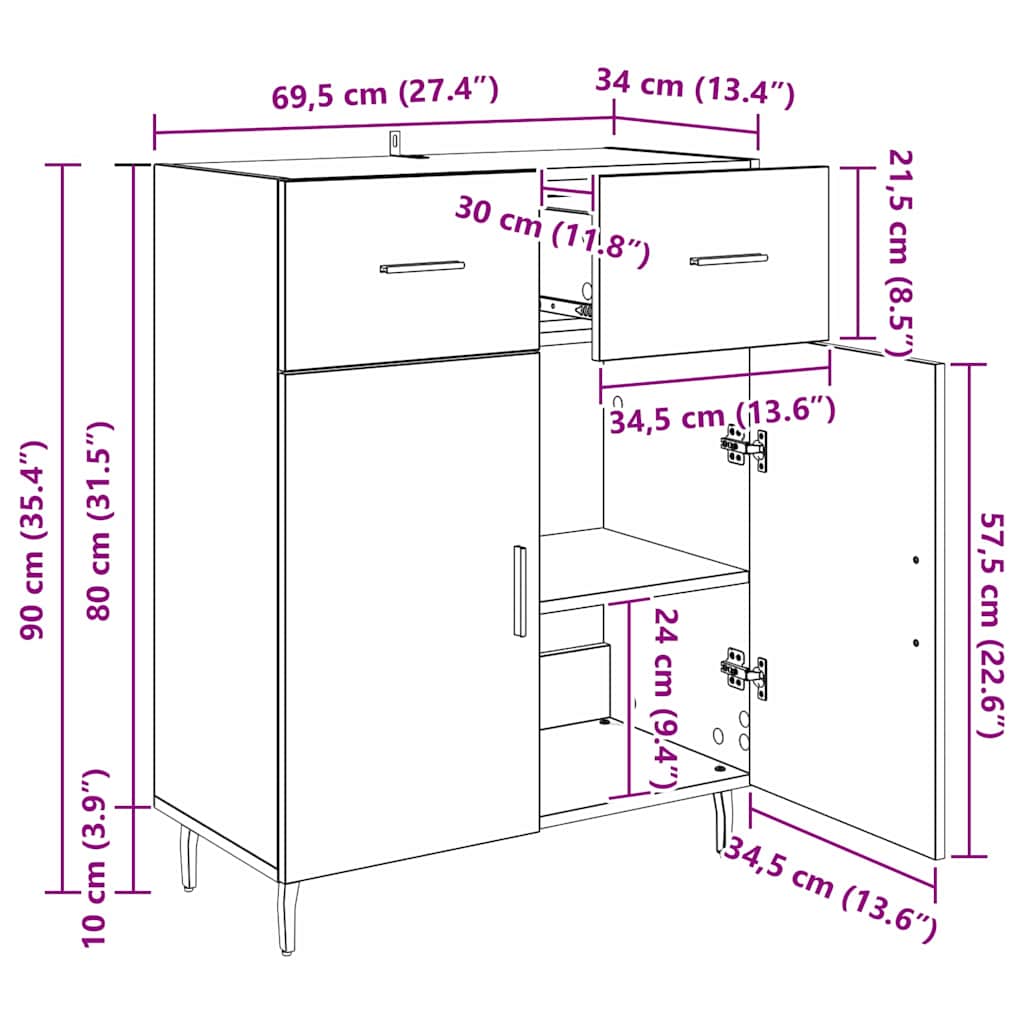 Bufet Stejar Artizanal 69,5 x 34 x 90 cm Lemn compozit — imaginea 11