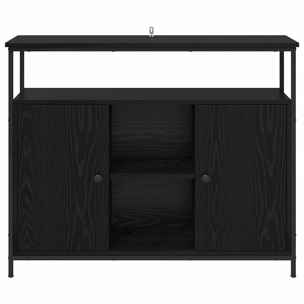 Bufet Stejar Negru 100 x 35 x 80 cm Lemn compozit — imaginea 7
