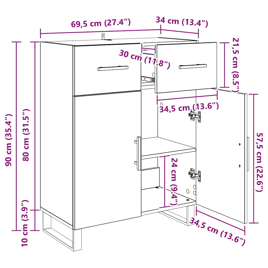 Bufet Stejar Artizanal 69,5 x 34 x 90 cm Lemn compozit — imaginea 13