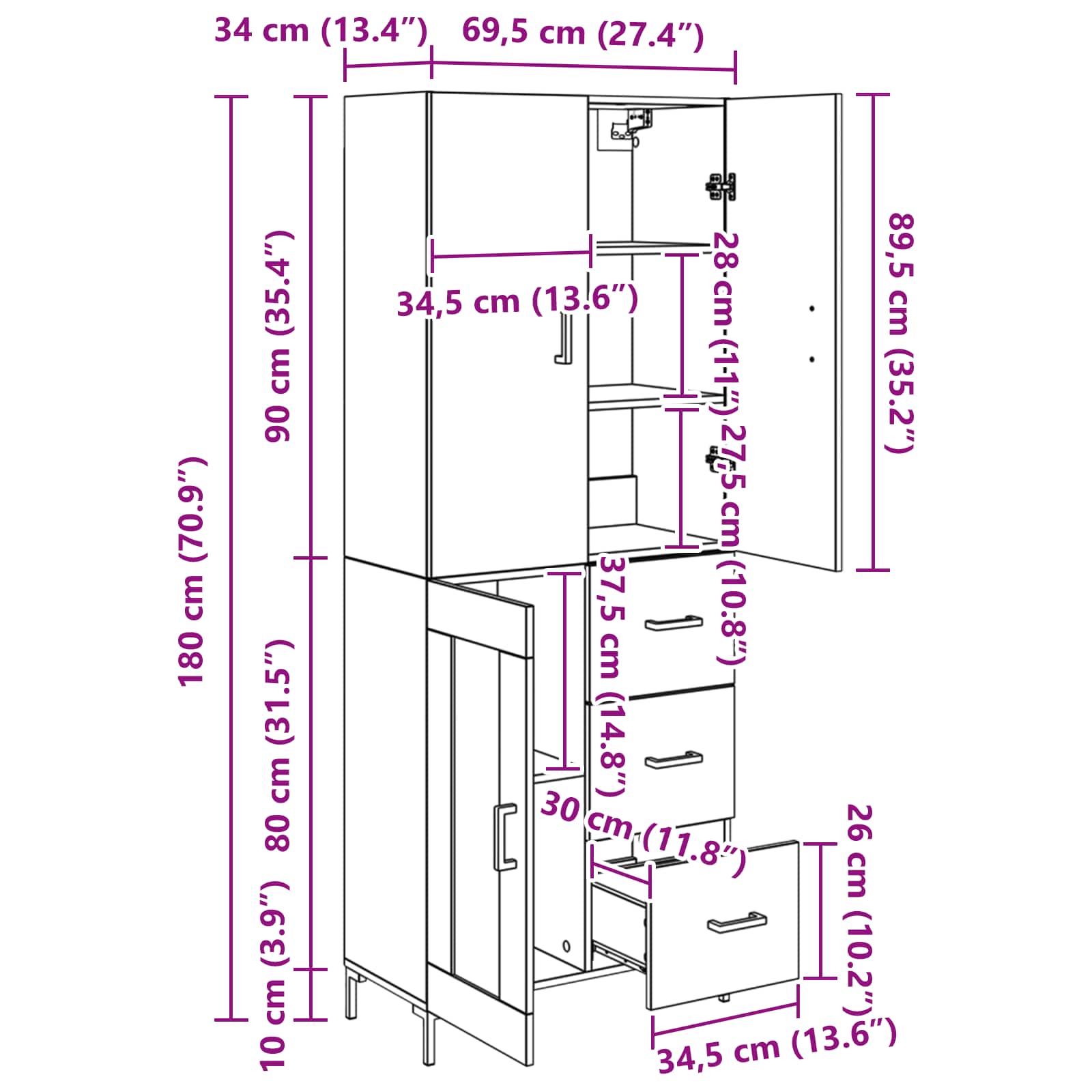 Bufet Stejar Artizanal 69,5 x 34 x 180 cm Lemn compozit — imaginea 13