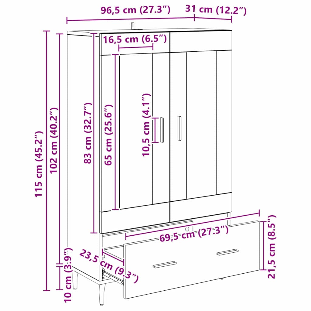 Bufet Stejar Artizanal 69,5 x 31 x 115 cm Lemn compozit — imaginea 11