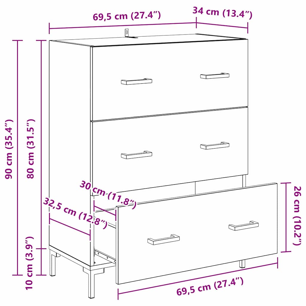 Bufet Stejar Negru 69,5 x 34 x 90 cm Lemn Ingineresc si Fier — imaginea 13