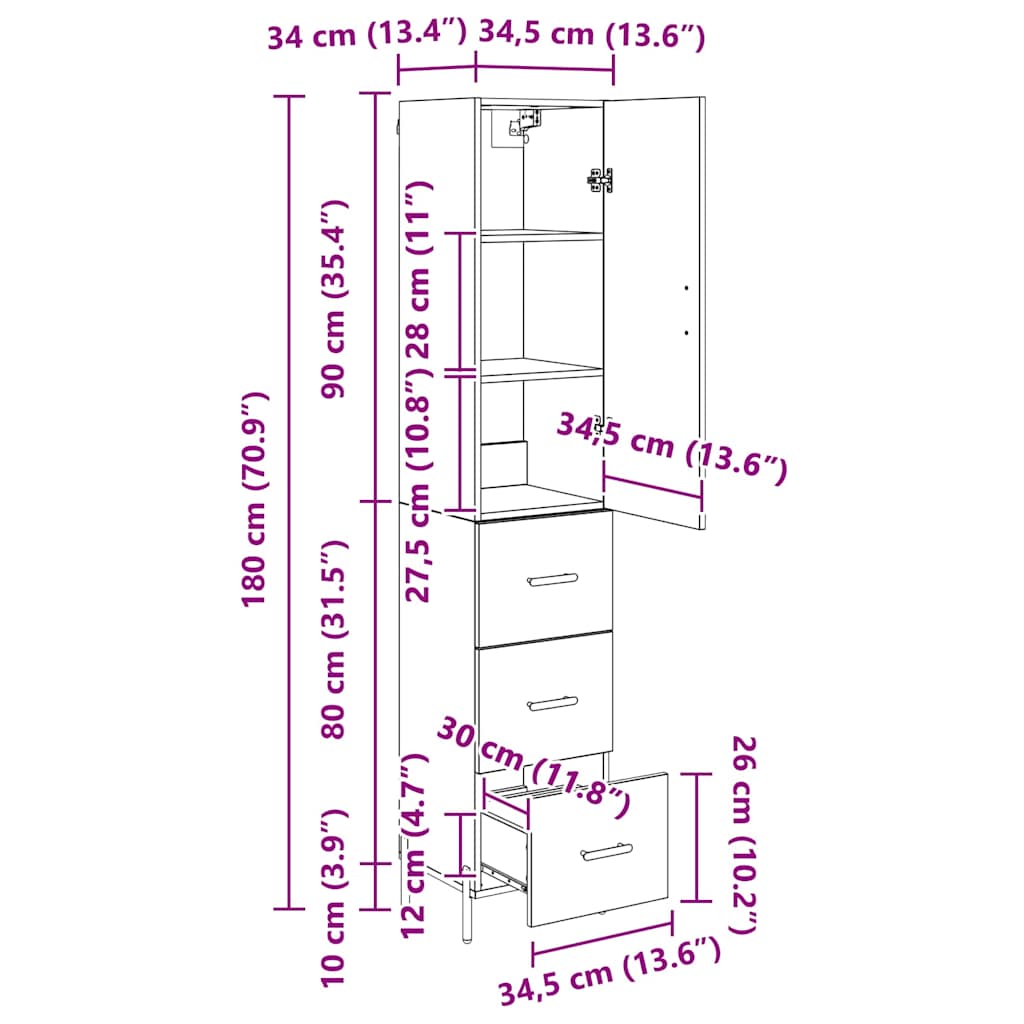 Bufet Stejar Artizanal 34,5 x 34 x 180 cm Lemn compozit — imaginea 13