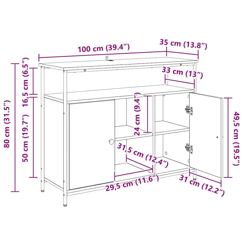 Bufet Stejar Negru 100 x 35 x 80 cm Lemn compozit — imaginea 13