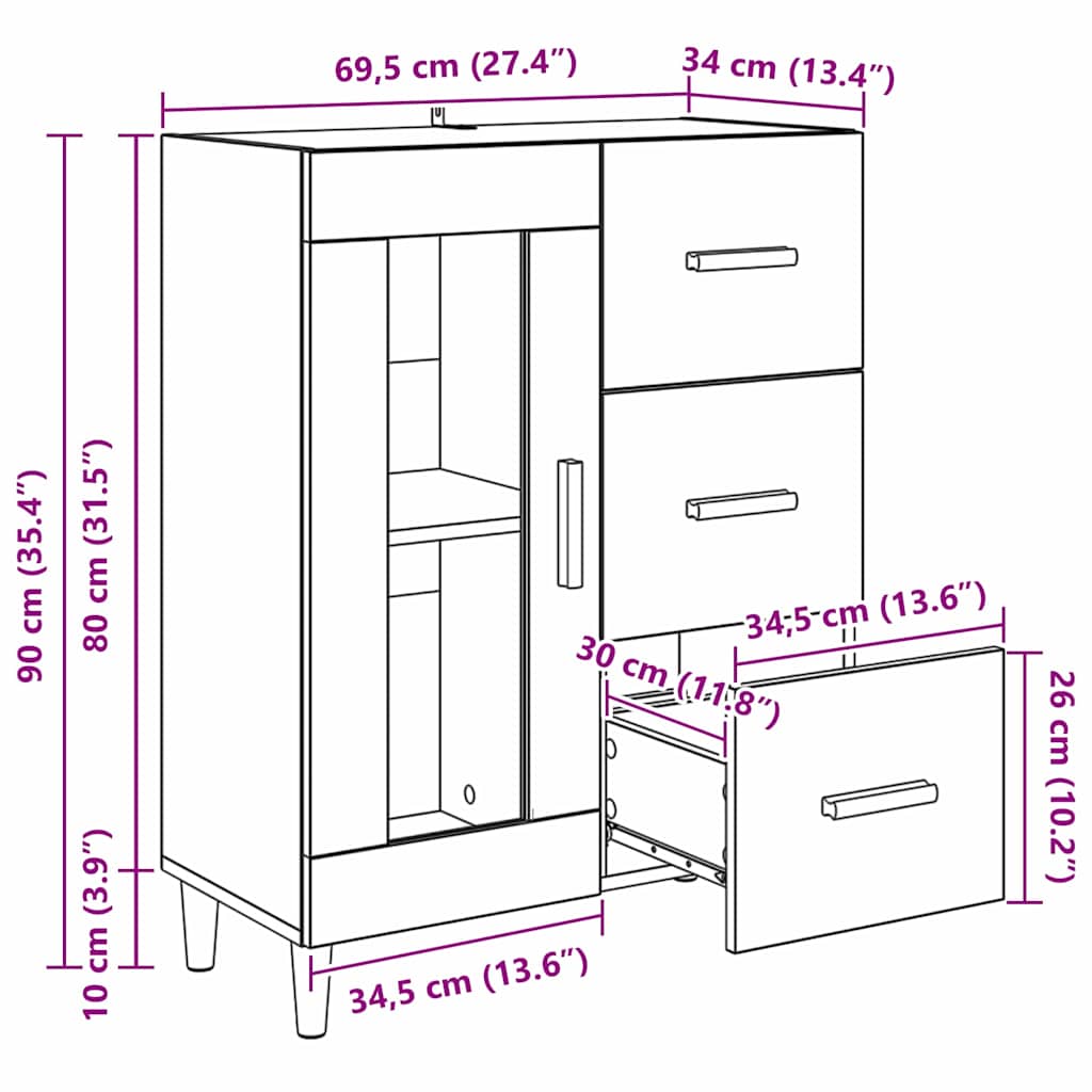 Bufet Stejar Artizanal 69,5 x 34 x 90 cm Lemn compozit — imaginea 12