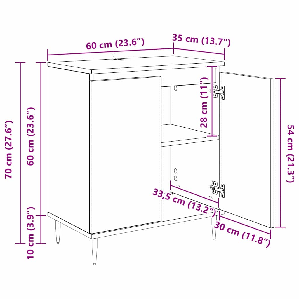 Bufet Stejar Negru 60 x 35 x 70 cm Lemn compozit — imaginea 12